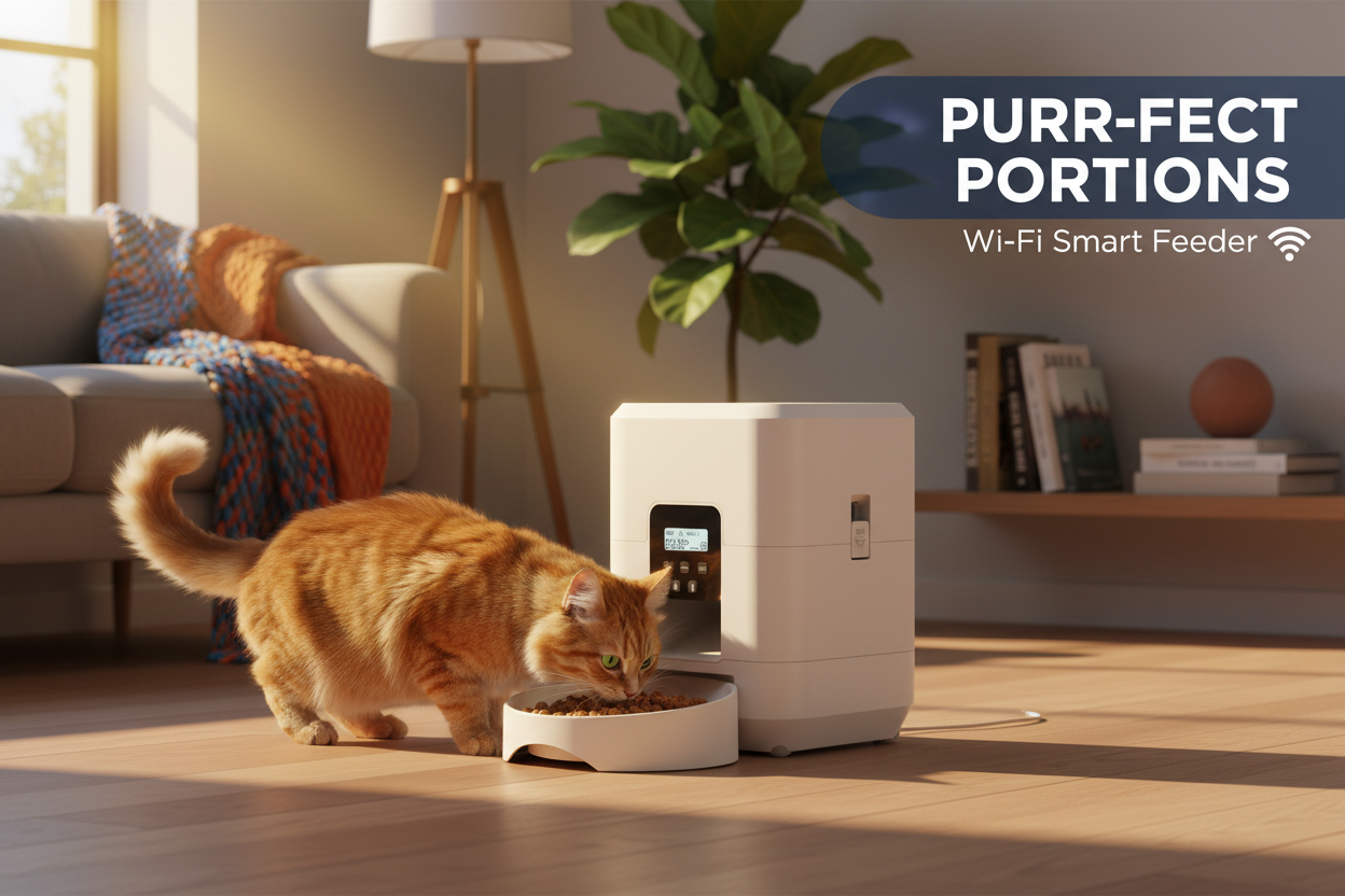 PurrfectPortion Wi-Fi Feeder lifestyle ad image